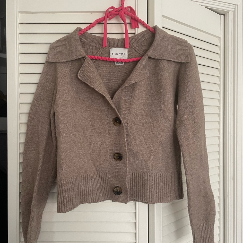 Pink Rose Women's Tan Cardigan Sweater